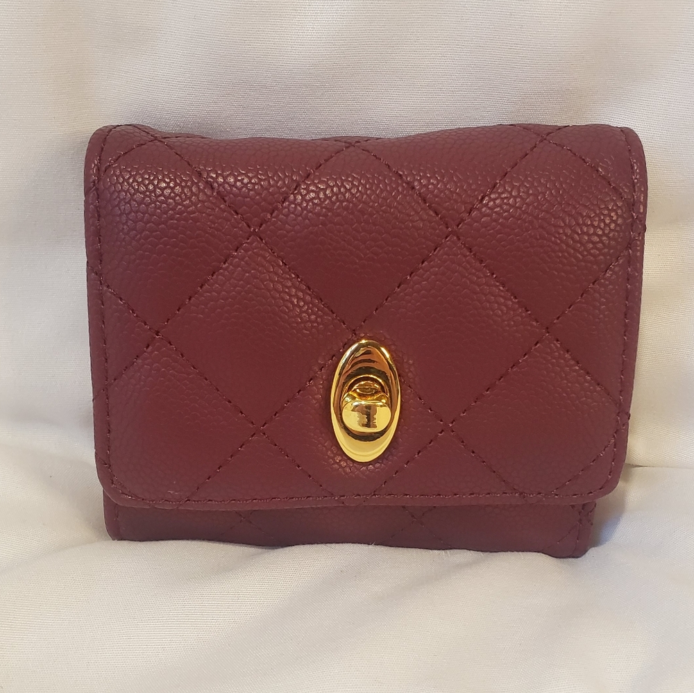 Tri-Fold Quilted Burgundy Wallet / Wristlet